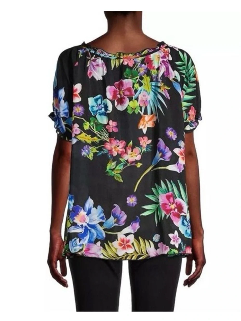 Johnny Was Aruba Kadence Black Tropical Floral Print size M